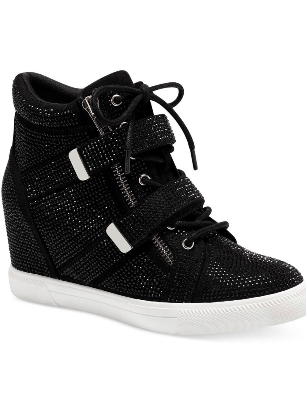 INC Debby Wedge Black Rhinestone Sneakers Size 8